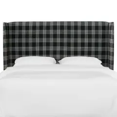 Wingback Headboard Barnegat Plaid Black Sea - Skyline Furniture