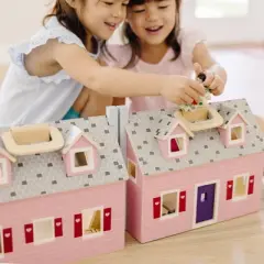 Melissa & Doug Fold and Go Wooden Dollhouse With 2 Dolls and Wooden Furniture