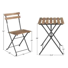 Folding Patio Bistro Set &ndash; 3-Piece Acacia Wood and Steel Caf&eacute; Table and Chairs for Porch, Deck, Garden, or Balcony Furniture by Lavish Home (Brown)