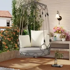 Outdoor Hanging Basket Swing Chair with UV-Resistant Cushion, 8" Thick Seat, 300 lbs Capacity