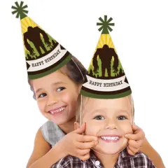 Big Dot of Happiness Sasquatch Crossing - Cone Happy Birthday Party Hats for Kids and Adults - Set of 8 (Standard Size)