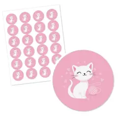 Big Dot of Happiness Purr-fect Kitty Cat - Kitten Meow Baby Shower or Birthday Party Circle Sticker Labels - 24 Count