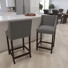 Merrick Lane Taylorsville 30 Inch Bar Height Stool with Nailhead Trim