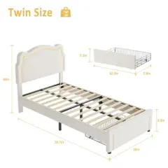 Whizmax Twin Velvet Platform Bed - Adjustable Bear Headboard with RGB LED Lights, Noise-Free Kids Bed Frame, No Box Spring