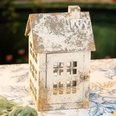 Rustic Vintage Metal House Candle Holder for Home Decor, Antique Look, 1pc