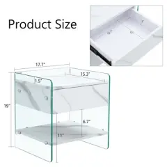 NicBex Modern Glass Panel Nightstand with Drawer,19" Bedside Table with Open Shelf,MDF & Tempered Glass Night Stand for Bedroom&Living Room