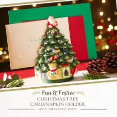 Spode Christmas Tree Figural Napkin Holder, Holiday Napkin Organizer - Beautiful Ceramic Napkin Storage & Festive Table Accessory