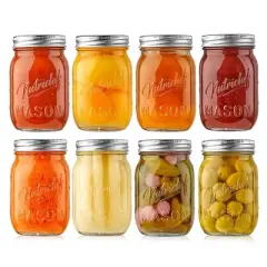 NutriChef 8 Pcs. Glass Mason Jars with Regular Lids and Bands, DIY Magnetic Spice Jars, Ideal for Meal Prep, Jam, Honey, Wedding Favors, and more