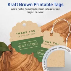 Avery Printable Round Scalloped Tags with Sure Feed Technology, 2-1/2" Diameter, Kraft Brown Cardstock, Print-to-the-Edge, Laser/Inkjet, 90 Total