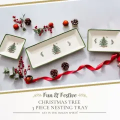 Spode Christmas Tree 3-Piece Dessert Trays, Collector Serveware - Holiday Dinnerware & Decorative Tray, Holiday Winter Serving for Occasions