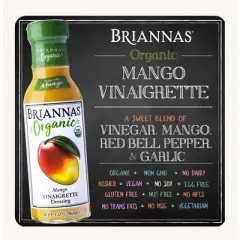 Briannas Organic Vinaigrette Dressing Mango 10 fl oz (Pack of 2)