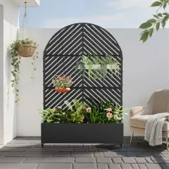 73" x 47" Wrought Iron Black Arch Planter Box with Climbing Rack (Parallel Line )
