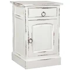Passion Furniture Shabby Chic Cottage 1-Drawer White Wash Nightstand 25.5 in. H x 17.8 in. W x 13.5 in. D