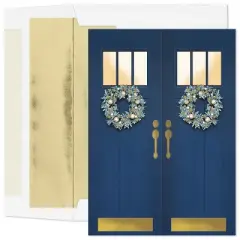 Masterpiece Studios 15-Count Boxed Christmas Cards with Foil-Lined Envelopes, 7.8" x 5.6" Christmas Wreath Welcome (964800)