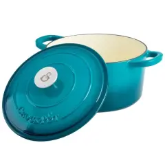 Crockpot Artisan 7 Quart Round Enameled Cast Iron Dutch Oven with Lid in Teal