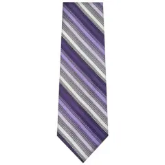 TheDapperTie Men's Purple, Black And Gray Stripes Necktie with Hanky