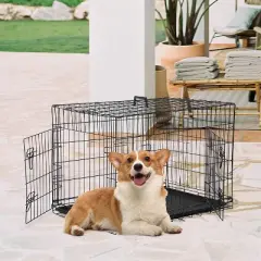 FDW 30/48 inch Dog Crate Dog Kennel Cage with Double Door Folding Metal Wire Dog Cage with Removable Tray Panel