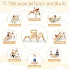 Foldable 9-in-1 Wooden Climbing Set for Toddlers & Kids &uml;C Triangle, Arch, Pinball & Seesaw | Heavy Duty Indoor Jungle Gym Playground