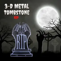 3-D Halloween Metal Tombstone (RIP) - (16.75" Tall w Stakes)-Durable, Weatherproof, UV Printed Lawn Decor - No More Flimsy Foam Headstones