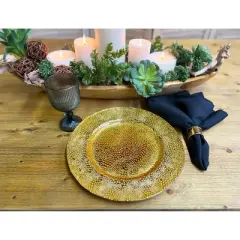 Essential Decor & Beyond 13.2" Modern Glam Glass Charger in Gold Set of 4