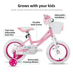 Itopfox Angel Girls Bike for Toddlers and Kids with Training Wheels & Basket, Girls Bicycle with Handbrake & Kickstand for Safe and Fun Riding