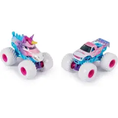 Monster Jam, Official Sparkle Smash Vs. Sparkle Smash Die-Cast Monster Trucks, 1:64 Scale.