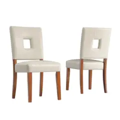 Set of 2 Troy Keyhole Dining Chair Wood White - Inspire Q: Rubberwood Frame, Faux Leather, Spot Clean