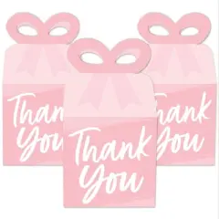 Big Dot of Happiness Pink Elegantly Simple - Square Favor Gift Boxes - Guest Party Favors Bow Boxes - Set of 12