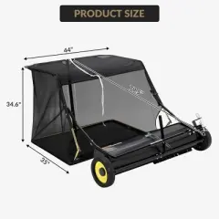 Lawn Sweeper, Tow Behind 44" - Large Hopper Leaf & Grass Collector with Adjustable Brush Height, Yard Cleanup Tool