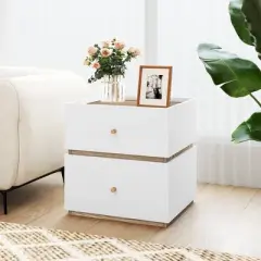 Costway 1/2 PCS 2-Drawer Nightstand Modern Bedside Table with Storag Raised Edge for Living Room