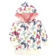 Touched by Nature Baby and Toddler Girl Organic Cotton Hoodie, Bodysuit or Tee Top, and Pant, Bright Butterflies