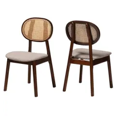 Baxton Studio 2pc Darrion Fabric and Wood Dining Chairs Gray/Walnut Brown/Light Brown: Mid-Century, Foam Padded, Armless
