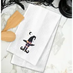 C&F Home Witchy Hat with Waning Crescent Moon Halloween Embroidered Cotton Waffle Weave Dishtowel