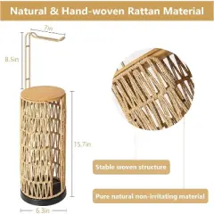 Racxily Toilet Paper Holder with Storage,3 Rolls of Tissue Holder for Bathroom,Handmade Woven Toilet Paper Roll Holder Stand, Toilet Paper Storage