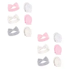 Hudson Baby Infant Girl Cotton Headband and Scratch Mitten Set, Dots 12-Piece, 0-6 Months