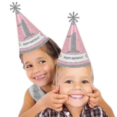 Big Dot of Happiness Pink Onederland - Cone Winter Wonderland Happy Birthday Party Hats for Kids and Adults - Set of 8 (Standard Size)