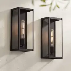 John Timberland Cornell Modern Outdoor Wall Light Fixtures Set of 2 Sand Black 16" Clear Glass Panels for Post Exterior Barn Deck House