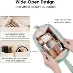 Narwey Wide-open Makeup Bag Women Girls, Travel Toiletry Bag