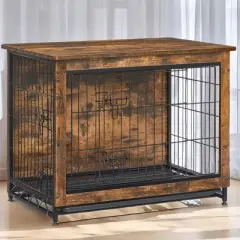 Dog Crate Furniture, 32.5" Side End Table, Modern Kennel for Dogs Indoor up to 45 lb, Heavy-Duty Dog Cage, Double-Door Dog House