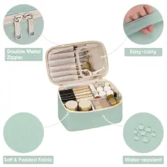 Narwey Travel Makeup Bag with Brush Compartments, Portable Cosmetic Bag Make up Bag Makeup Organizer Case