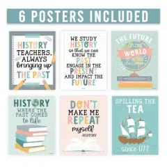 Hadley Designs Boho History Bulletin Board Classroom Decor Posters, Set of 6
