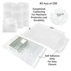 UOFFICE 250 Bubble Out Bags 6" x 8.5" Self-Sealing Envelopes