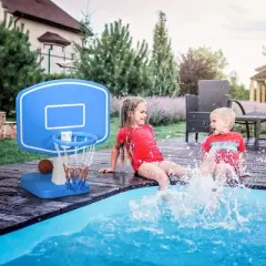 Outsunny Pool Basketball Hoop Poolside with Ball, Pump for Inground Pools, Swimming Pool Games, Blue
