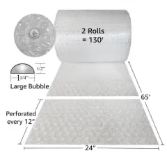 UOFFICE Bubble Cushioning Wrap - 24" Wide x 130' Long with Large 1/2" Bubbles