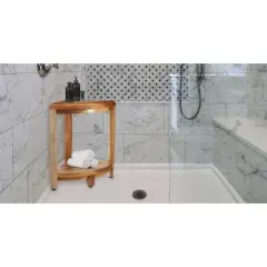 EcoDecors&reg; SnazzyCorner&reg; 18" Teak Wood Corner Footstool with Shelf in EarthyTeak Finish - Target Plus Natural 17"L x 12"D x 18"H