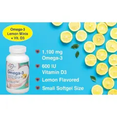Cardiotabs Omega-3 Lemon Minis + Vitamin D3, 1,100 mg Omega-3s in Triglyceride Form, 600 IU D3, Easy-to-Swallow Lemon Flavor Softgels - 180 Count