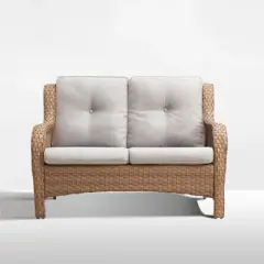 POCASSY 50" Wide Wicker Outdoor Loveseat Sofa with Weather Resistant Yellow Rattan for Porch, Balcony