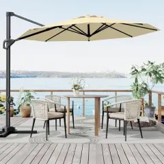 10FT Cantilever Umbrella Outdoor Patio Umbrella with Base and 360-Degree Rotation, Windproof
