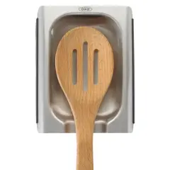 OXO Stainless Steel Spoon Rest: Silicone Utensil Holder for Stove, Dishwasher-Safe, Light Silver
