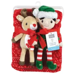 Hudson Baby Unisex Baby Plush Blanket with Toy, Rudolph And Elf, One Size